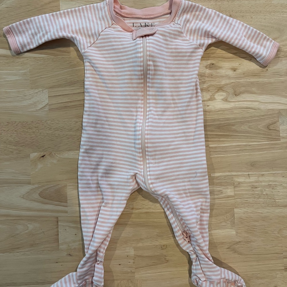 LAKE Pink Striped Footie Pajamas